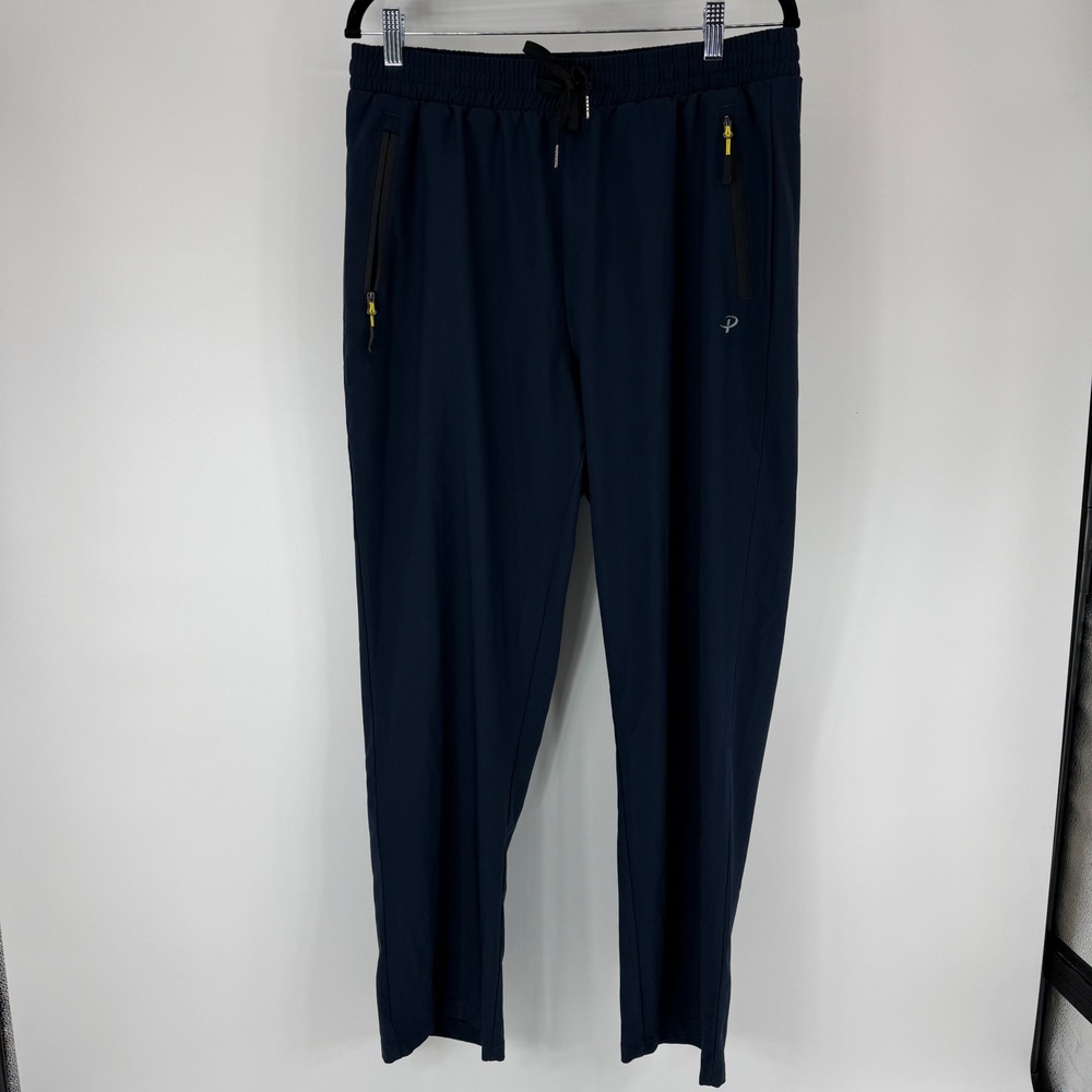 Pudolla Mens Navy Blue Athletic Jogger Pants Size Large Zipper Pockets Stretch